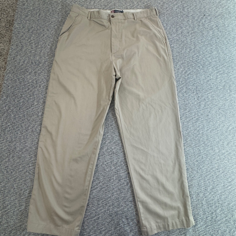 Chaps Mens Tan Khaki Flat Front Straight Leg Cotton Chino Pants W40 L32